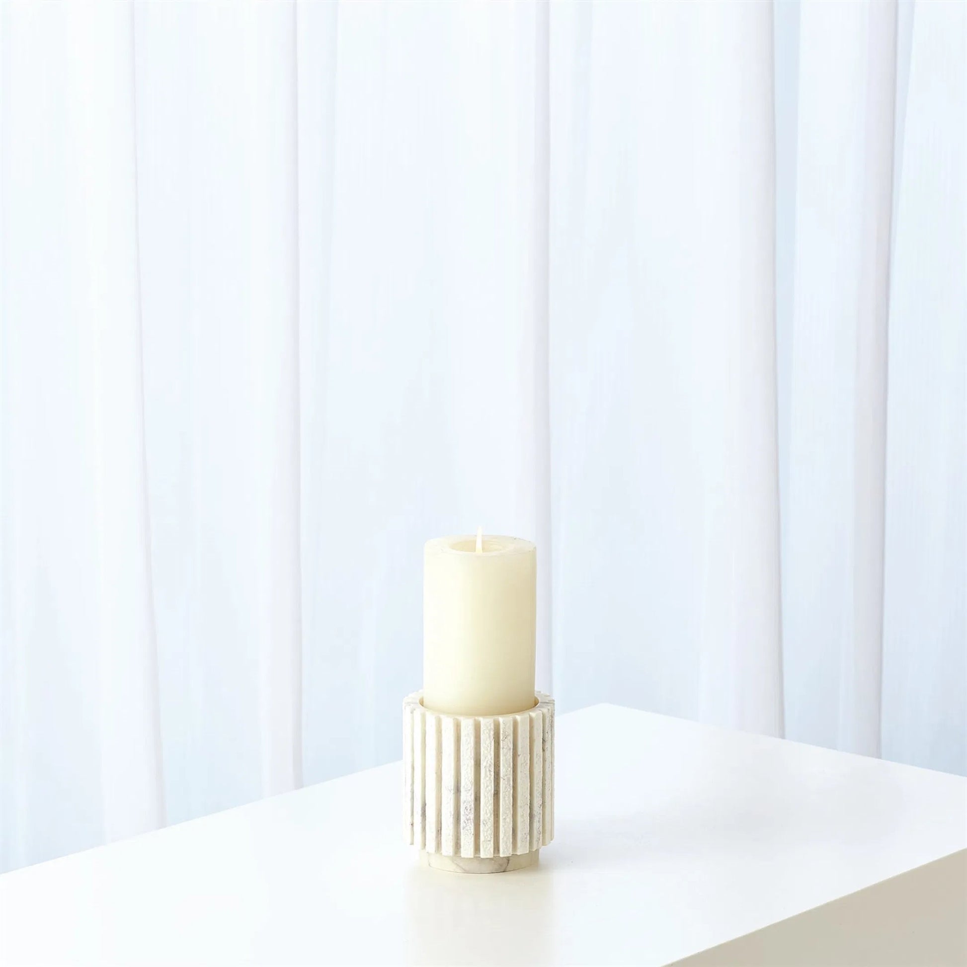 Channel Pillar Holder by Global Views in white marble. Made from banswara marble in a eclectic & global style.