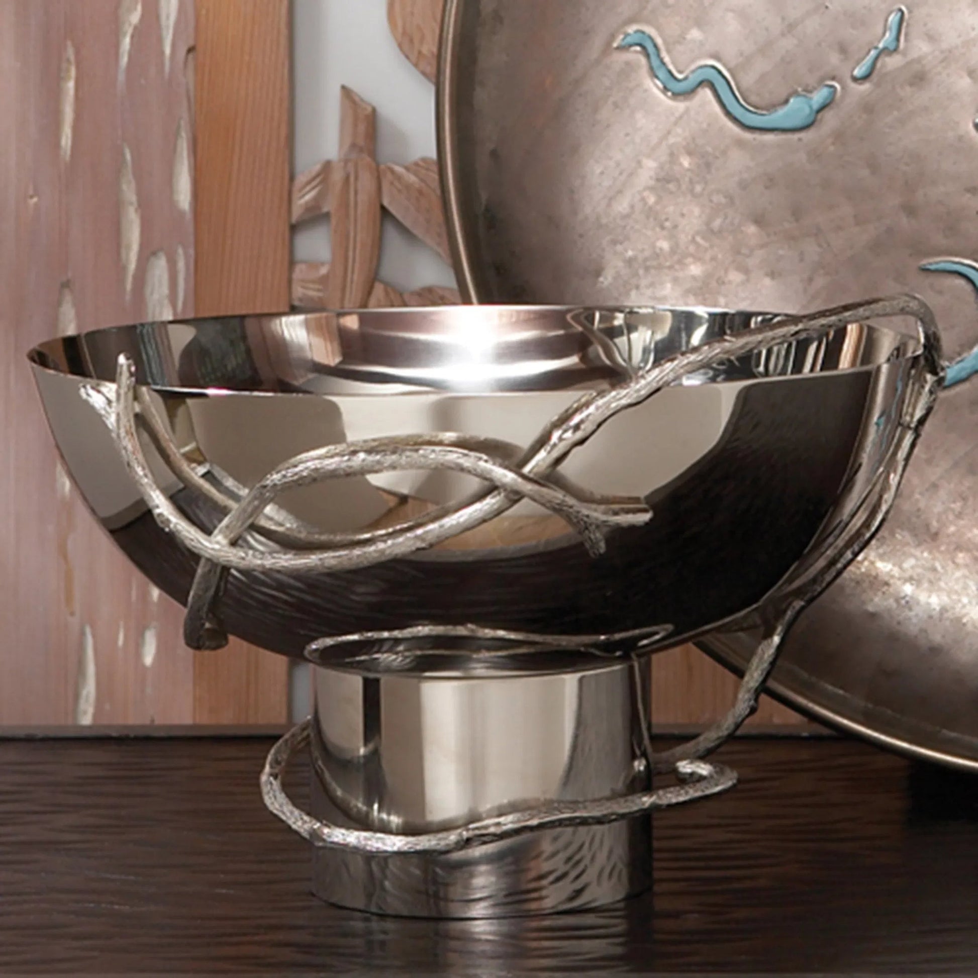 Twig Bowl by Global Views in nickel. Made from stainless steel in a modern style.