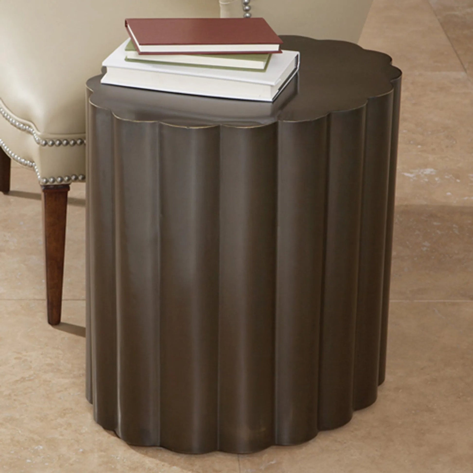 Fluted Table by Global Views in antique bronze. Made from stainless steel in a modern style.