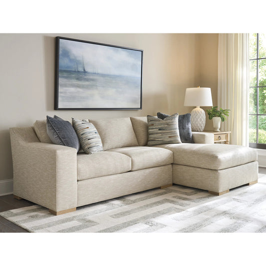 Shaws Cove Short Sectional by Barclay Butera in beige, tan and tan. Made from mahogany, fabric in a unique style.
