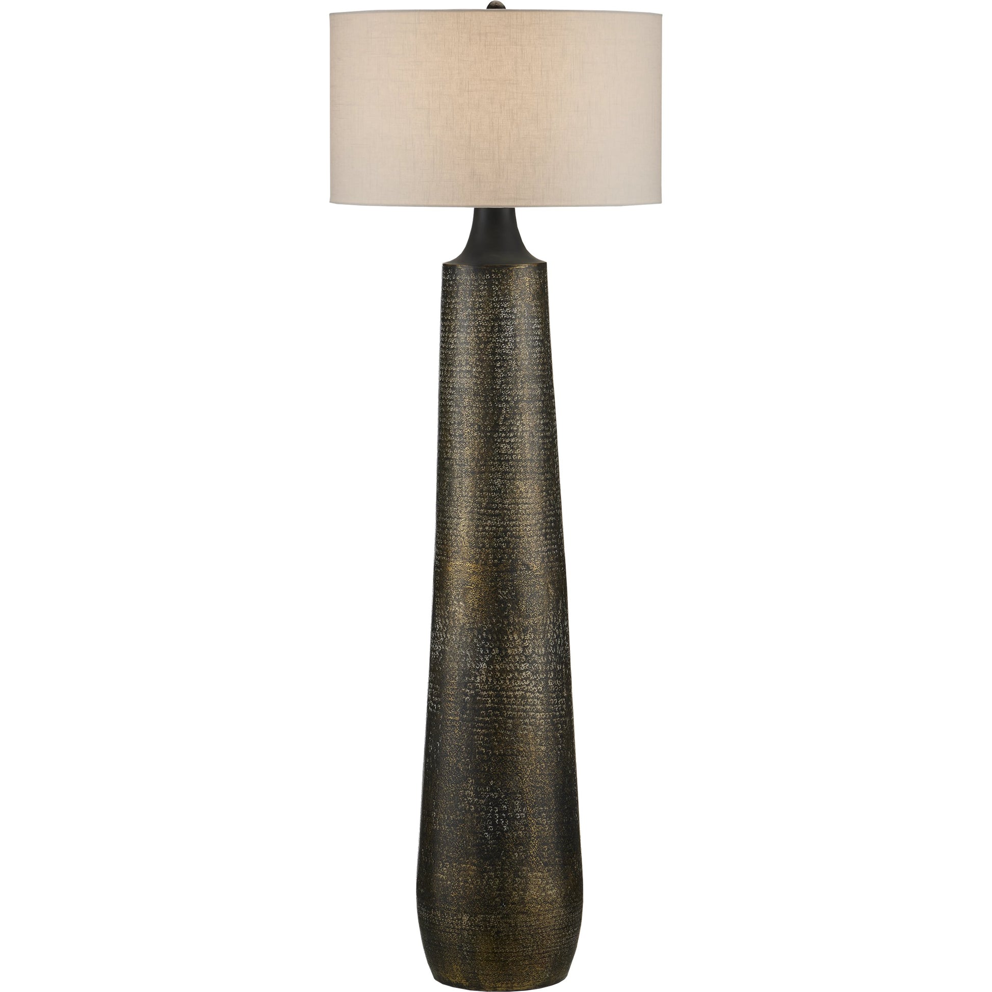 Brigadier Floor Lamp by Currey and Company in antique brass, black, whitewash. Made from aluminum in a modern style.