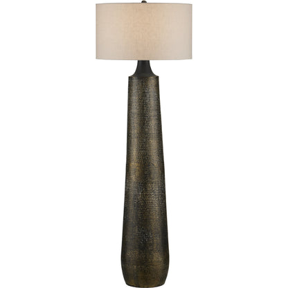 Brigadier Floor Lamp by Currey and Company in antique brass, black, whitewash. Made from aluminum in a modern style.