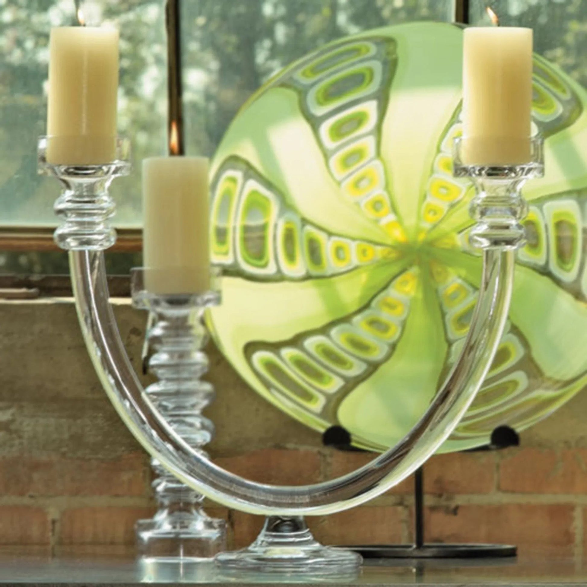 Two Lite Glass Tube Candelabra by Global Views. Made from glass in a transitional style.