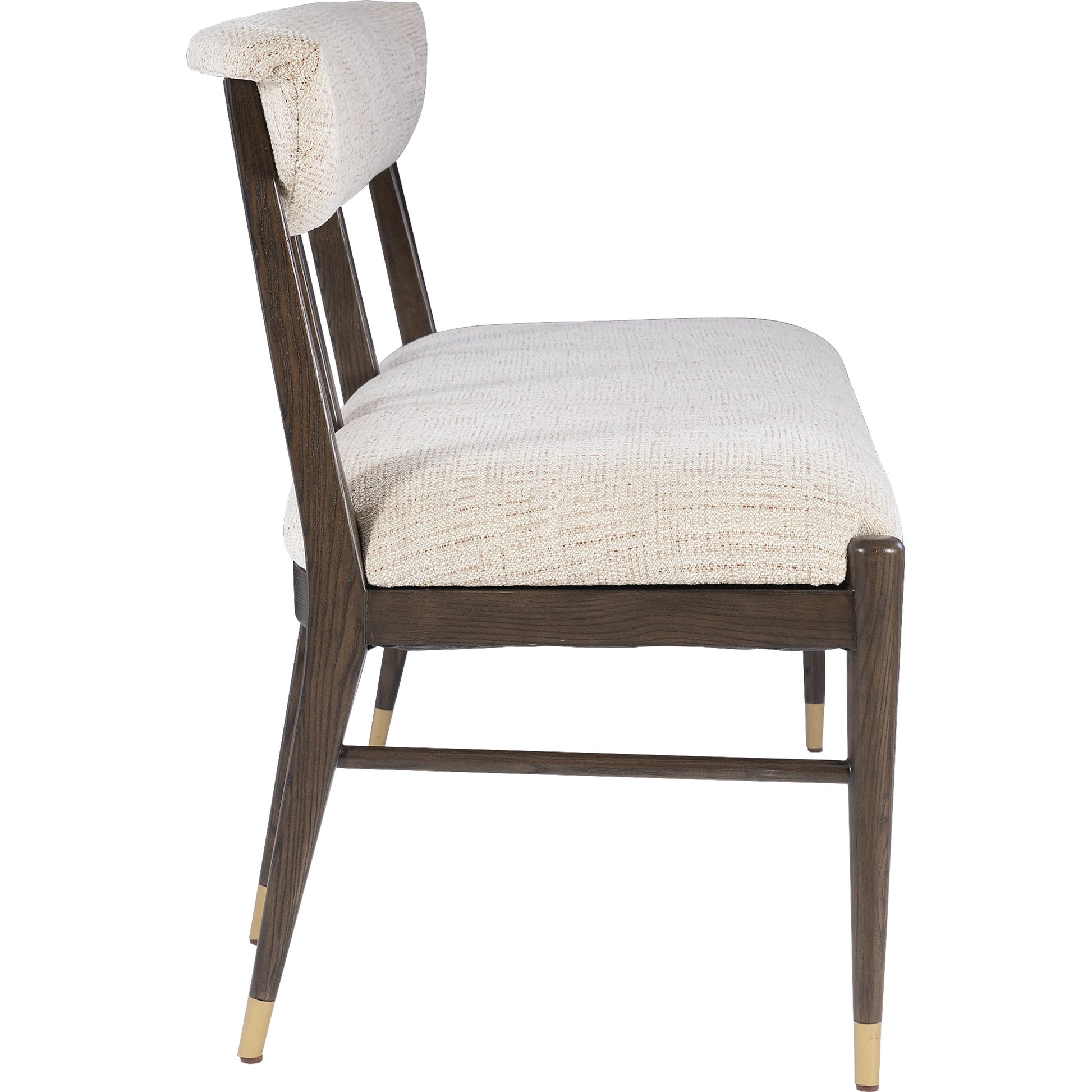 Arlan Bench by Currey and Company in coffee brown, antique brass. Made from ash wood, brass in a modern style.