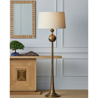 Morombe Console Table by Currey and Company in washed oak. Made from red oak, white oak veneer, brass in a transitional style.