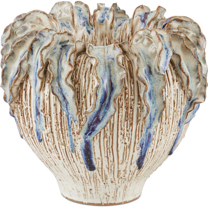Tropical Crown Vase by Currey and Company in ivory, reactive blue. Made from ceramic in a eclectic & global style.