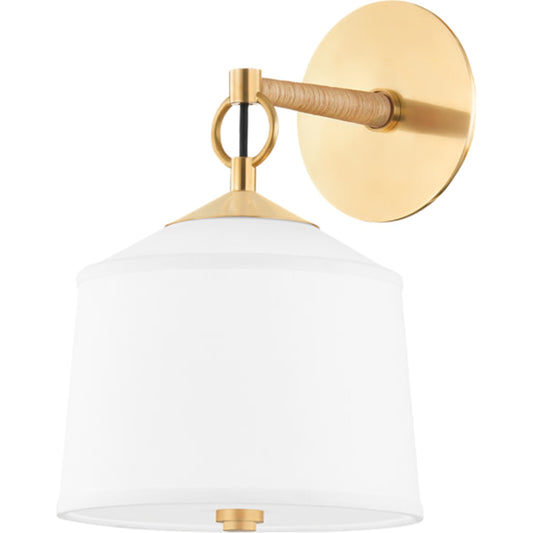 White Plains Wall Sconce by Hudson Valley in aged brass. Made from steel in a transitional style.