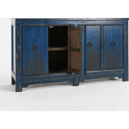 Amherst 4-Drawer Reclaimed Pine Wood Sideboard Buffet by Classic Home in gray. Made from reclaimed pine in a rustic style.