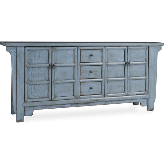 Crafton 4-Door Reclaimed Pine Wood Sideboard by Classic Home in blue. Made from reclaimed pine in a unique style.