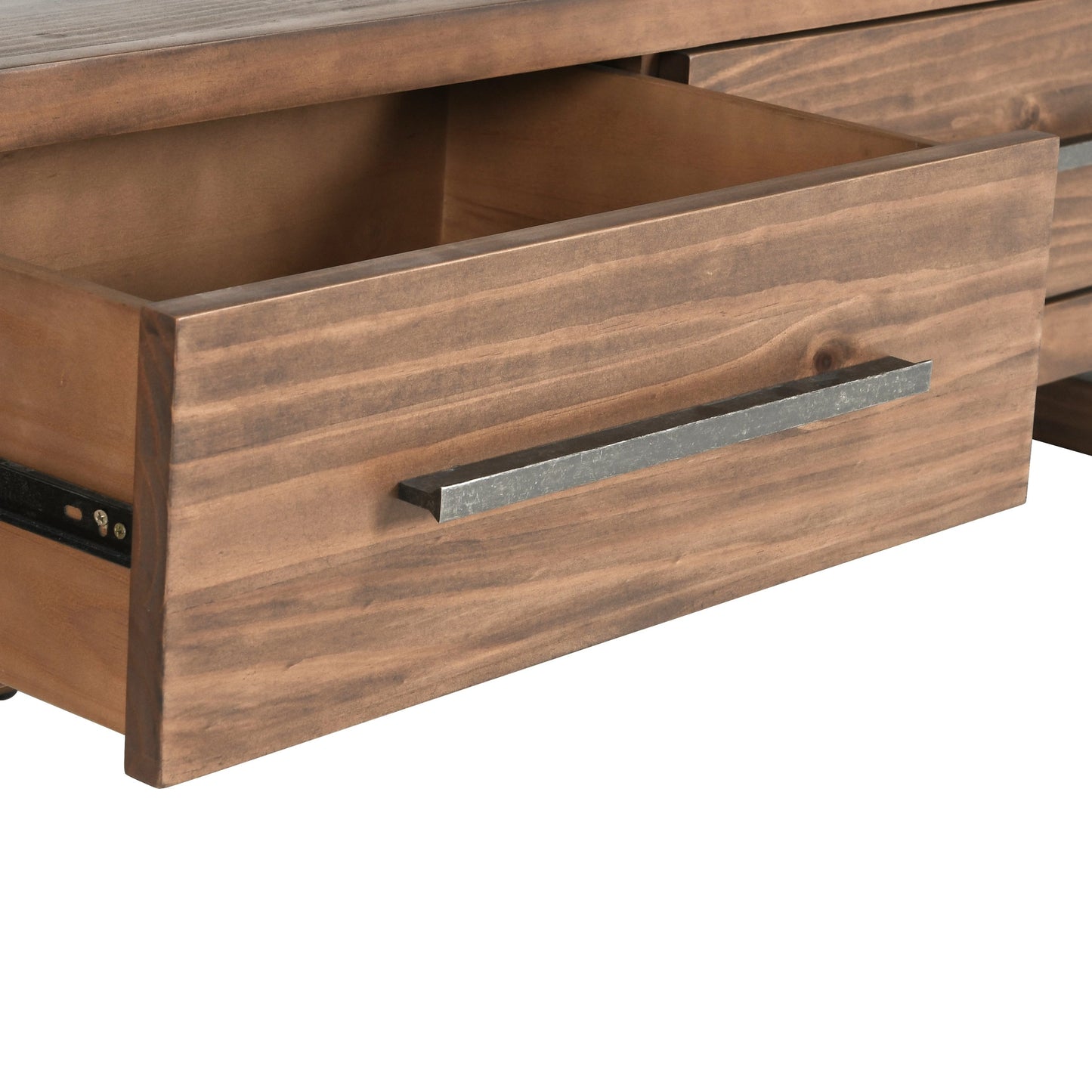 008 SI-2007481 | Closeup | Fenmore 3 Drawer TV Stand by Kosas Home in almond brown. Made from pine wood in a modern style.