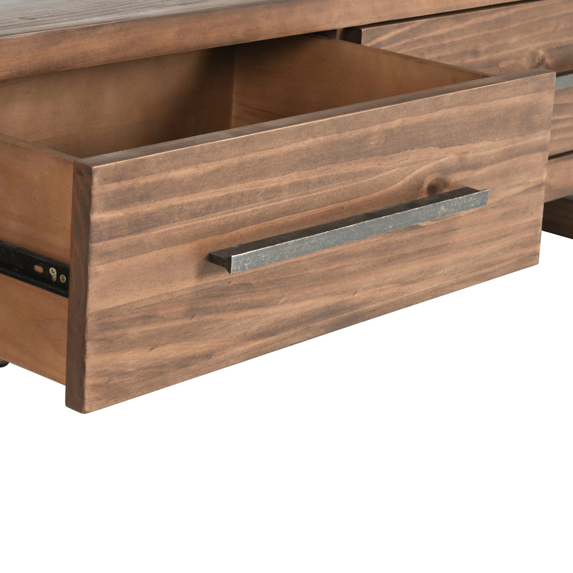 Fenmore 3 Drawer TV Stand by Kosas Home in almond brown. Made from pine wood in a modern style.