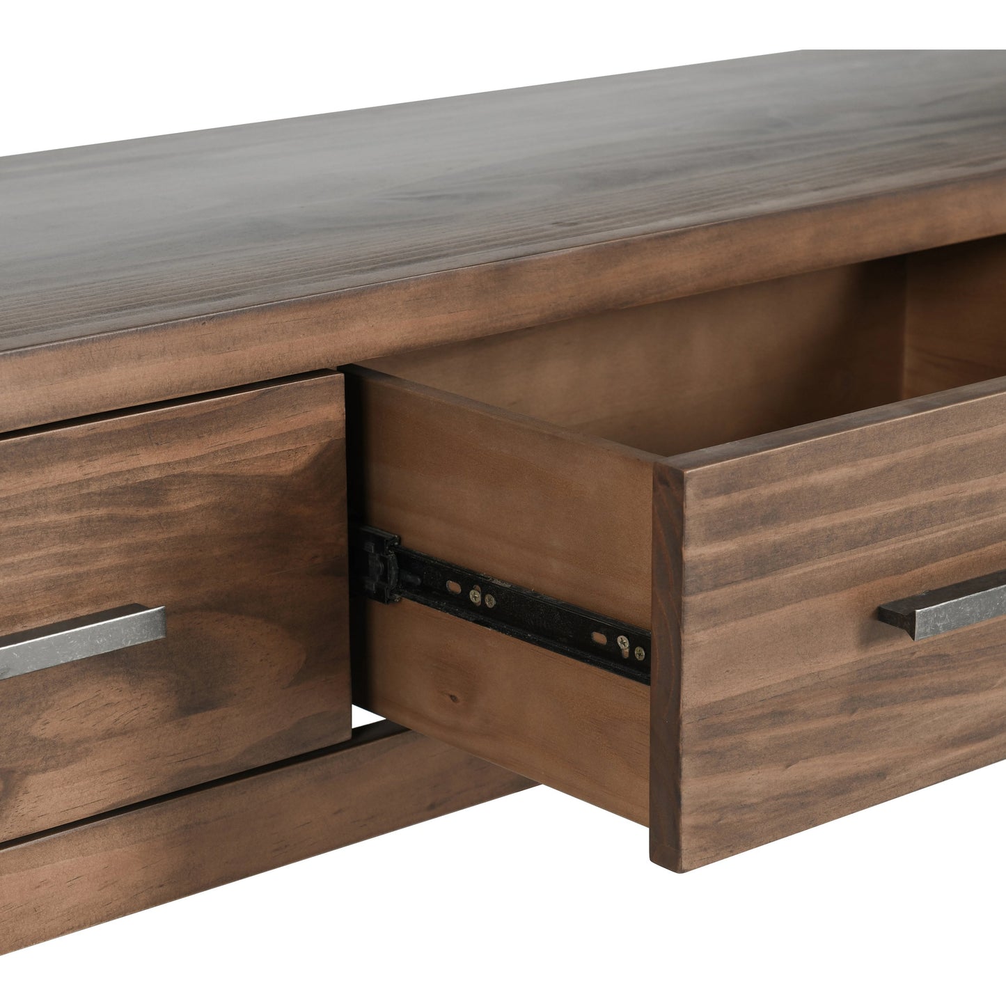 007 SI-2007481 | Closeup | Fenmore 3 Drawer TV Stand by Kosas Home in almond brown. Made from pine wood in a modern style.