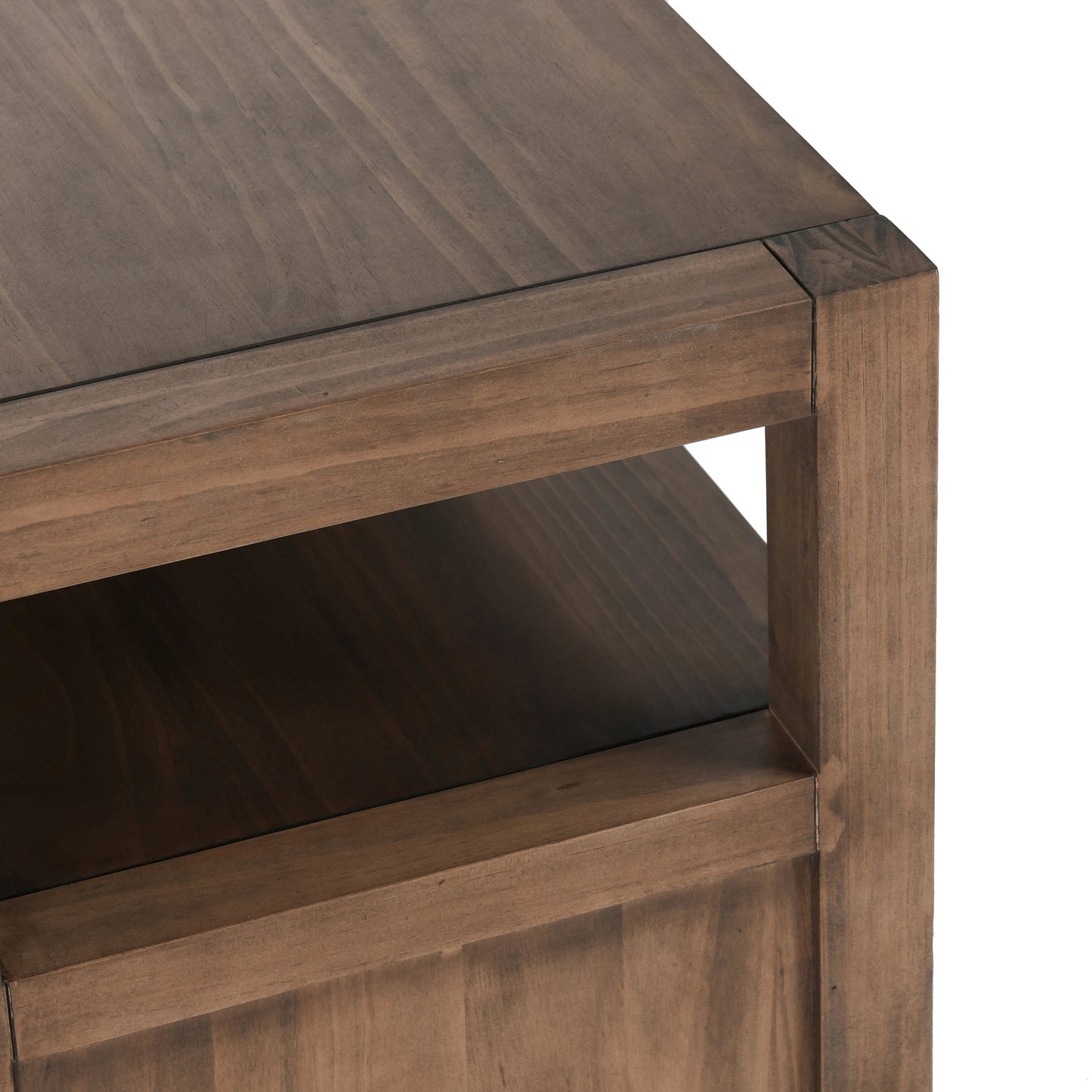 005 SI-2007481 | Closeup | Fenmore 3 Drawer TV Stand by Kosas Home in almond brown. Made from pine wood in a modern style.