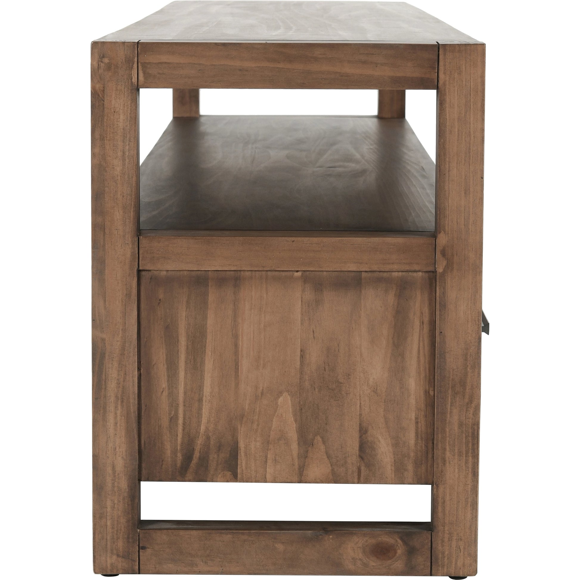 Fenmore 3 Drawer TV Stand by Kosas Home in almond brown. Made from pine wood in a modern style.