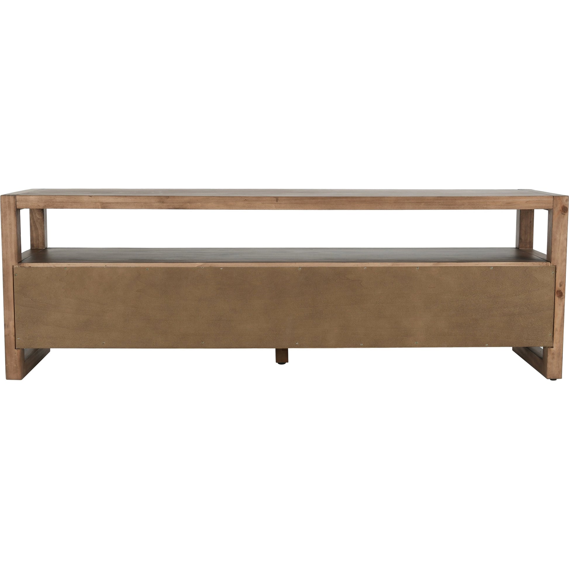 Fenmore 3 Drawer TV Stand by Kosas Home in almond brown. Made from pine wood in a modern style.