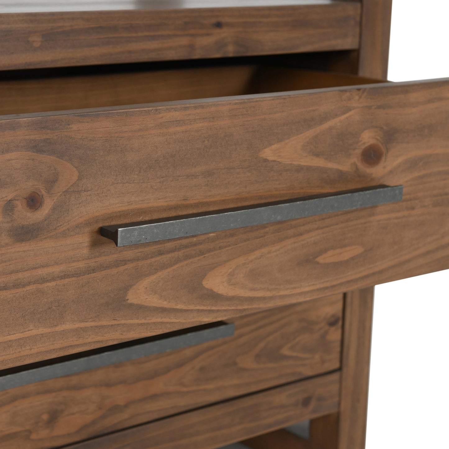 008 SI-2007482 | Closeup | Fenmore 2 Drawer Bookcase by Kosas Home in almond brown. Made from pine wood in a modern style.