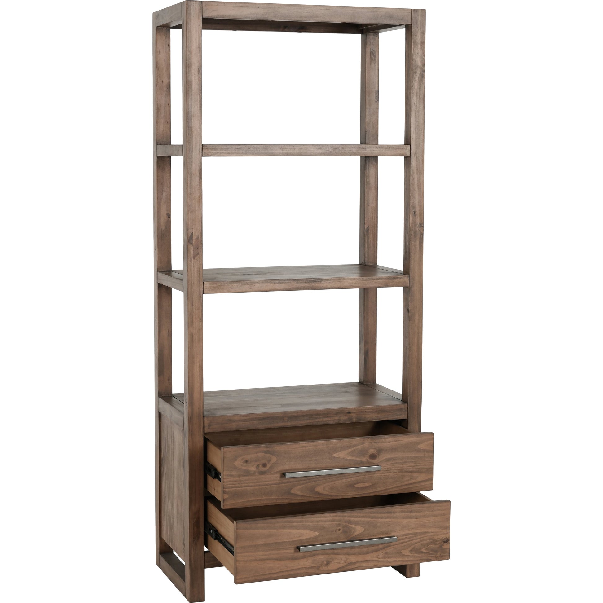 Fenmore 2 Drawer Bookcase by Kosas Home in almond brown. Made from pine wood in a modern style.