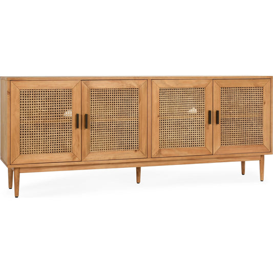 Edris 4 Door Accent Cabinet by Kosas Home in natural brown. Made from pine wood, cane in a cottage & farmhouse style.