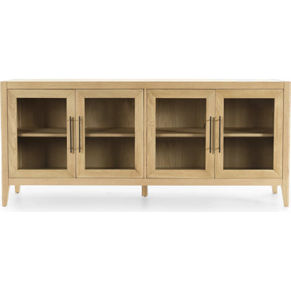 Beechgrove Four Door Sideboard by Kosas Home in natural brown. Made from oak wood in a modern style.