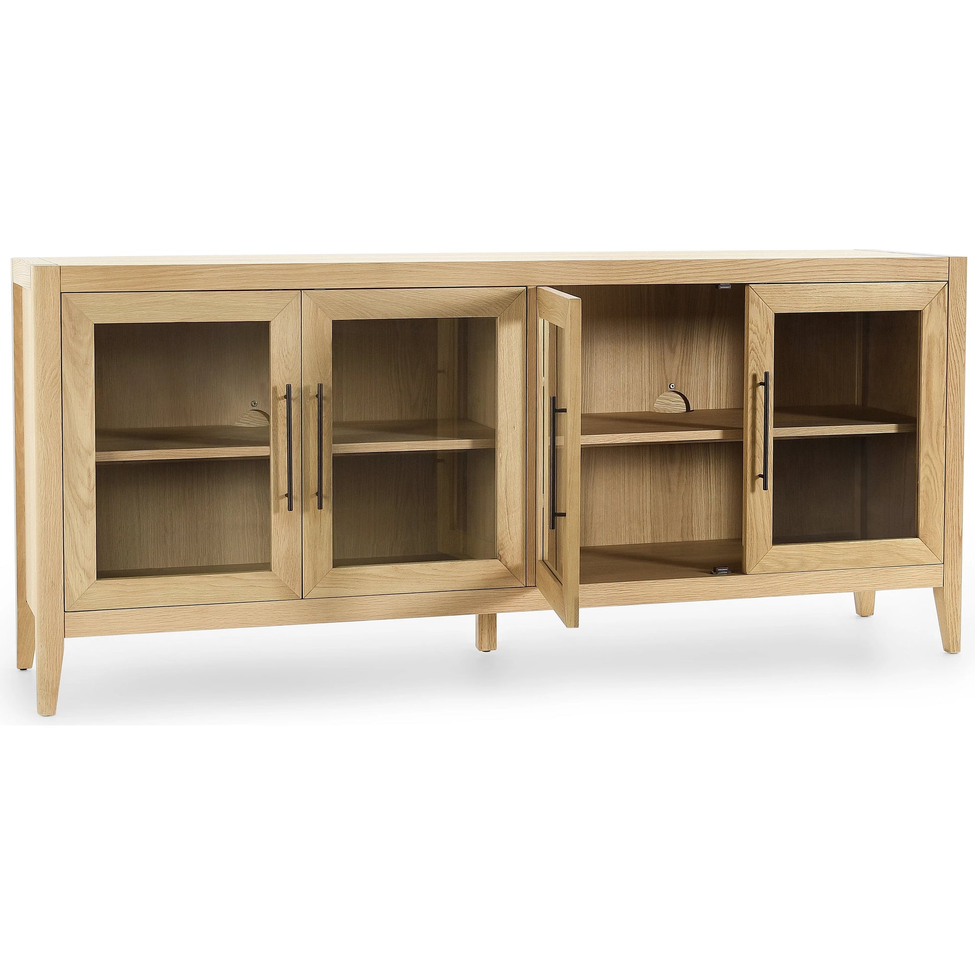 Beechgrove Four Door Sideboard by Kosas Home in natural brown. Made from oak wood in a modern style.