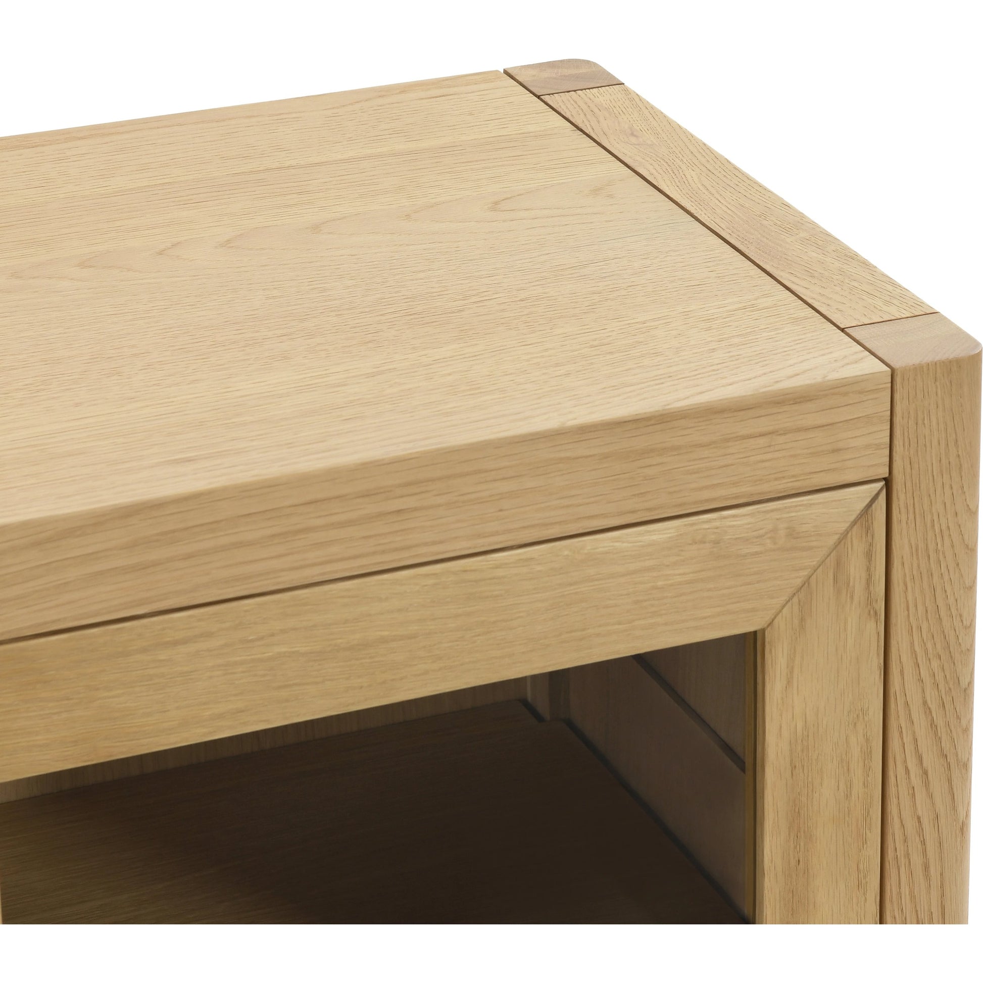 Beechgrove Four Door Sideboard by Kosas Home in natural brown. Made from oak wood in a modern style.