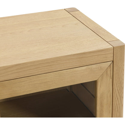 Beechgrove Four Door Sideboard by Kosas Home in natural brown. Made from oak wood in a modern style.