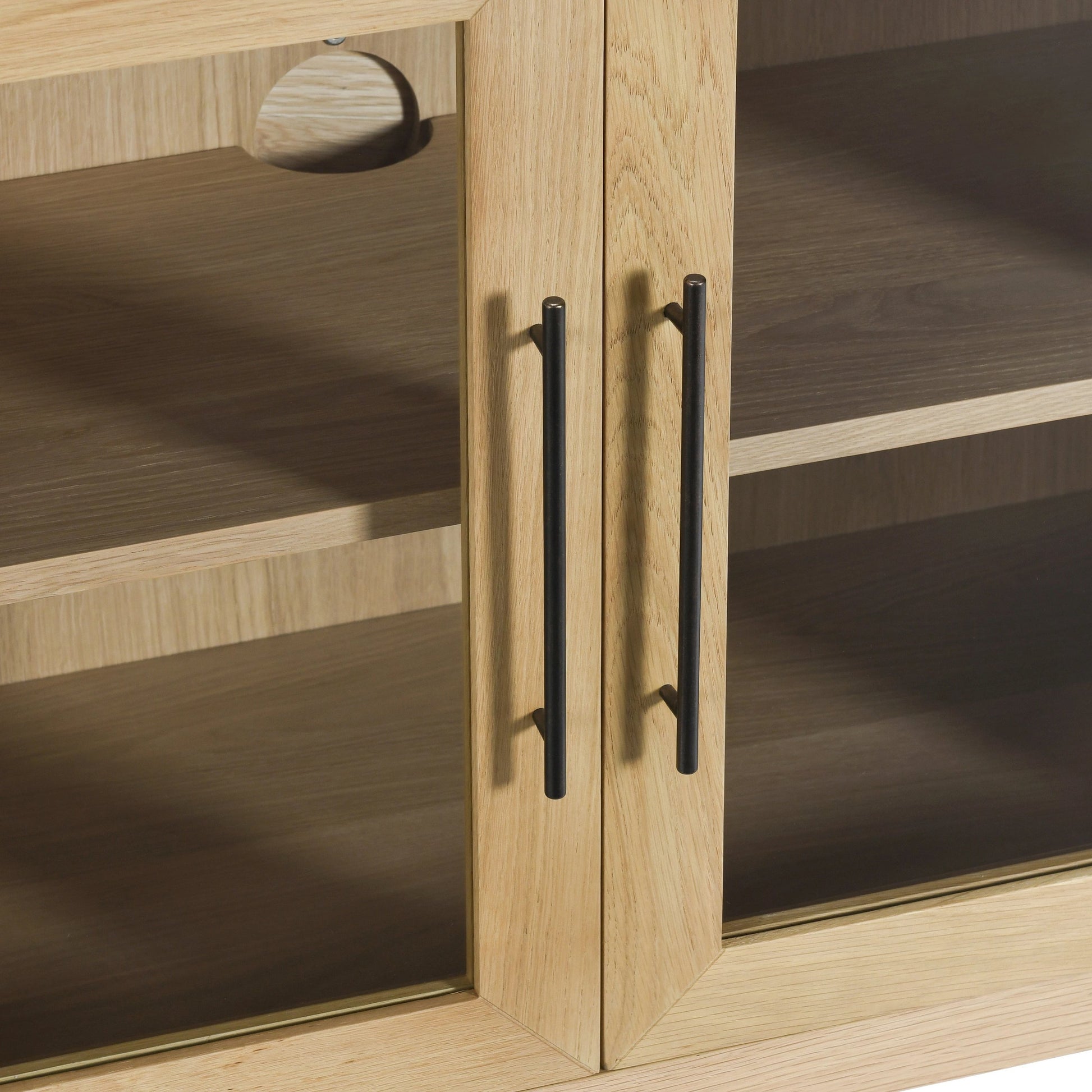 Beechgrove Four Door Sideboard by Kosas Home in natural brown. Made from oak wood in a modern style.