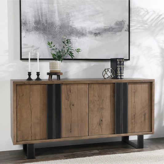 Danica Reclaimed Oak 4-Door Buffet by Classic Home in natural,black. Made from unique in a transitional style.
