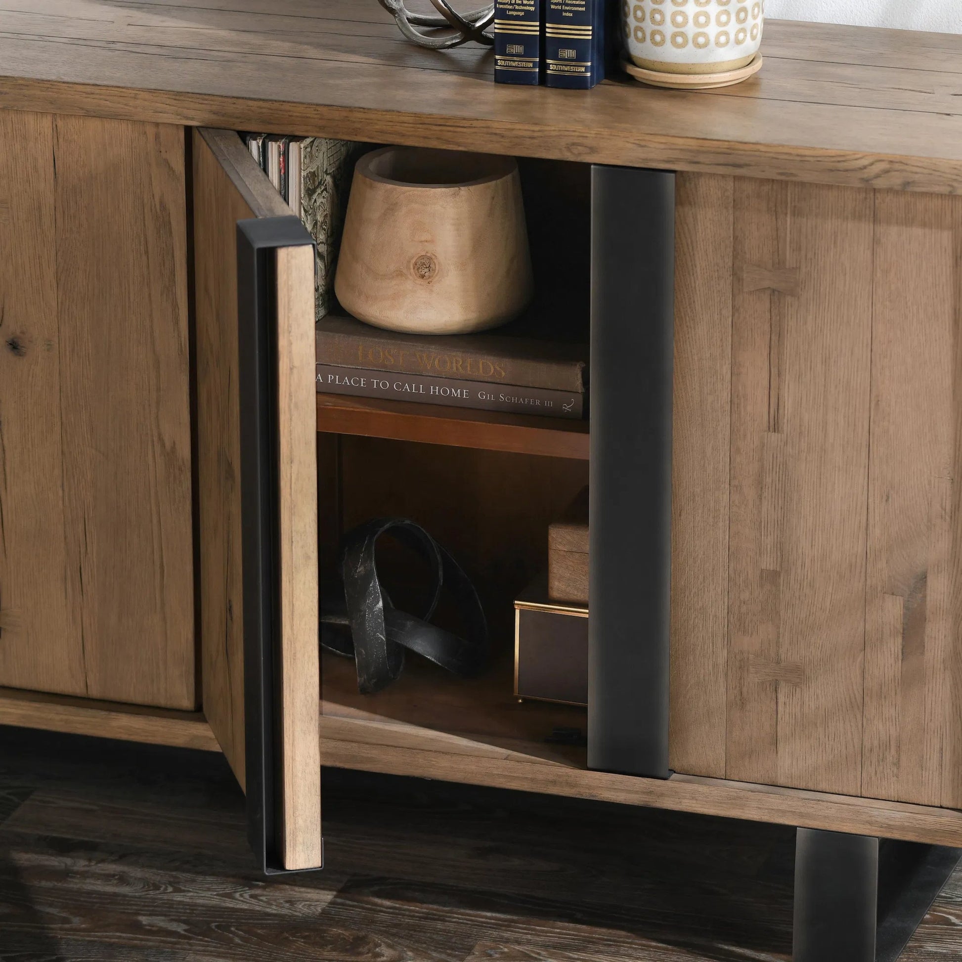 Danica Reclaimed Oak 4-Door Buffet by Classic Home in natural,black. Made from unique in a unique style.