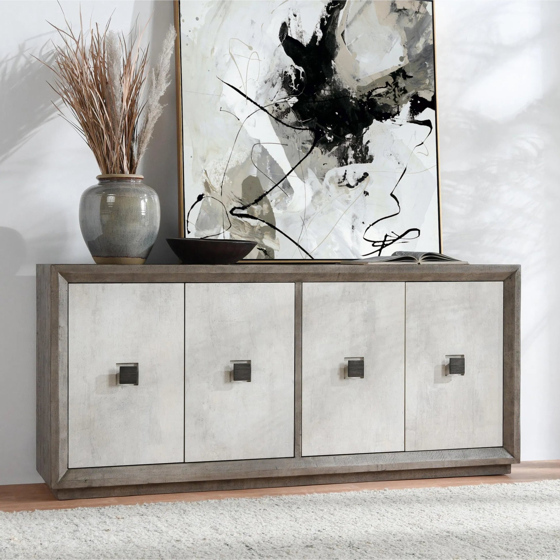 Denver 80" Sideboard Buffet by Classic Home in distressed gray, antique white. Made from unique in a transitional style.