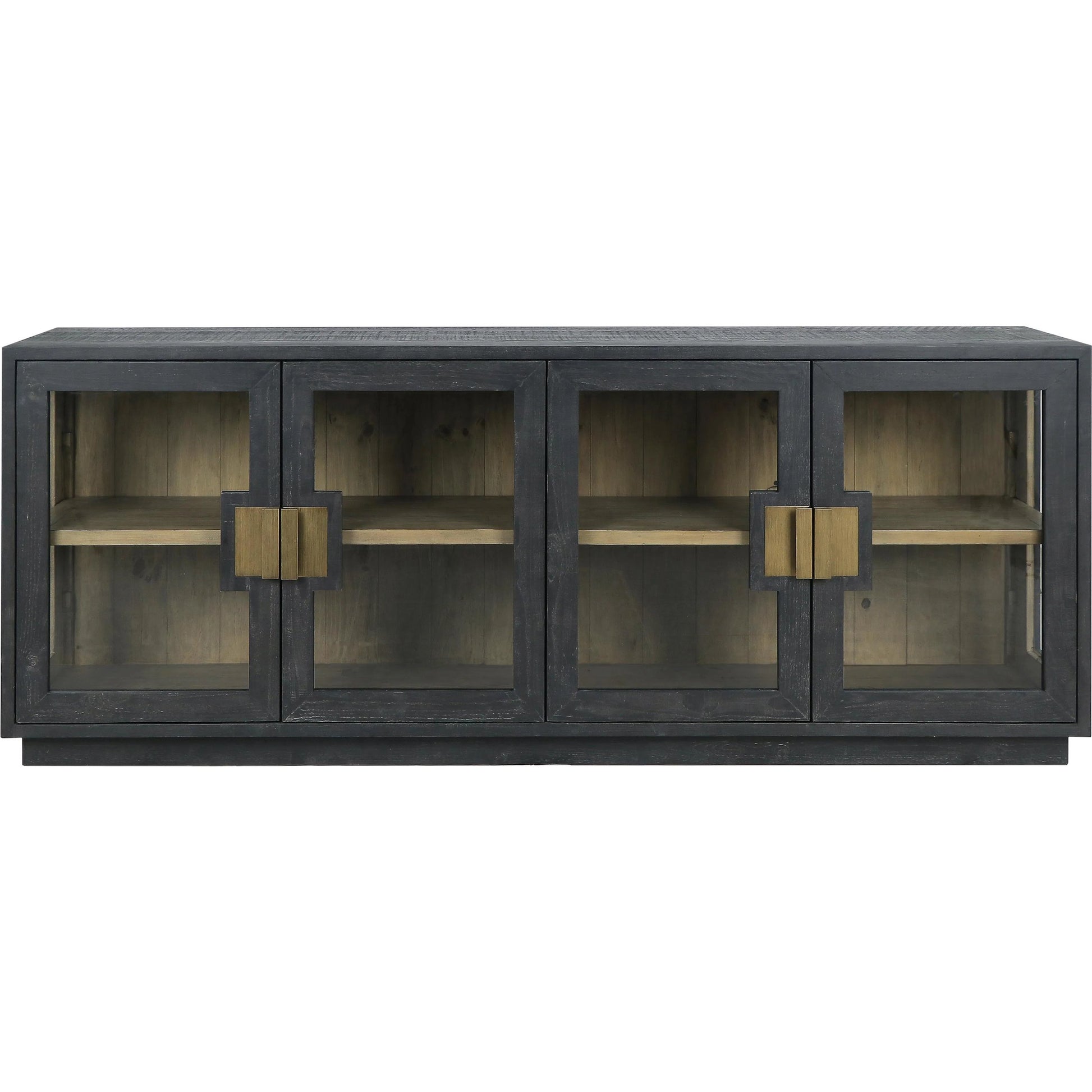 Larson 90" Glass Reclaimed Pine Wood Sideboard by Classic Home in black. Made from unique in a modern style.