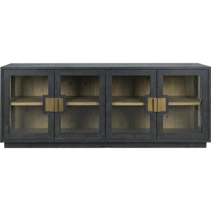 Larson 90" Glass Reclaimed Pine Wood Sideboard by Classic Home in black. Made from unique in a modern style.