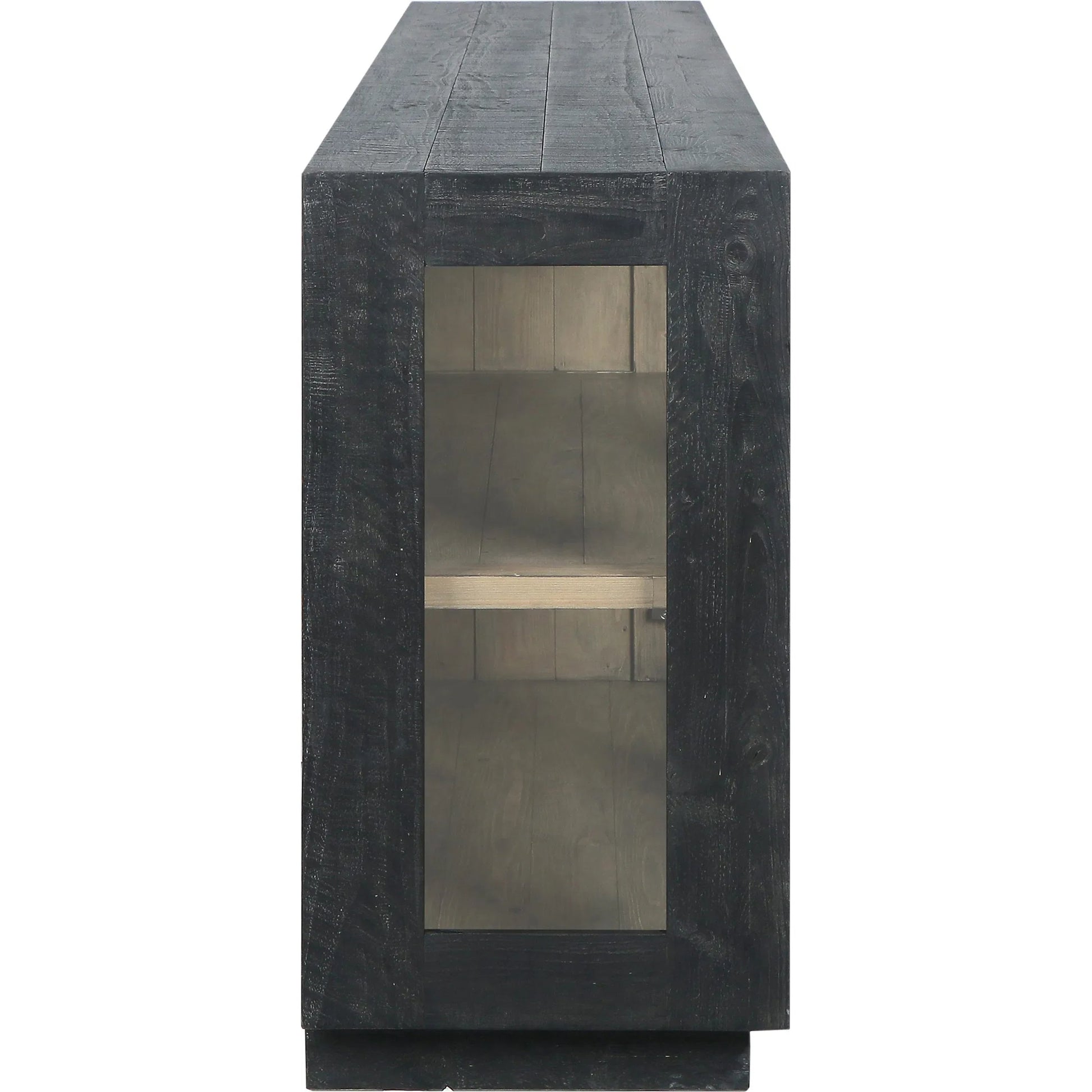 Larson 90" Glass Reclaimed Pine Wood Sideboard by Classic Home in black. Made from unique in a modern style.