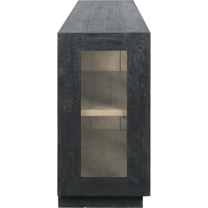 Larson 90" Glass Reclaimed Pine Wood Sideboard by Classic Home in black. Made from unique in a modern style.