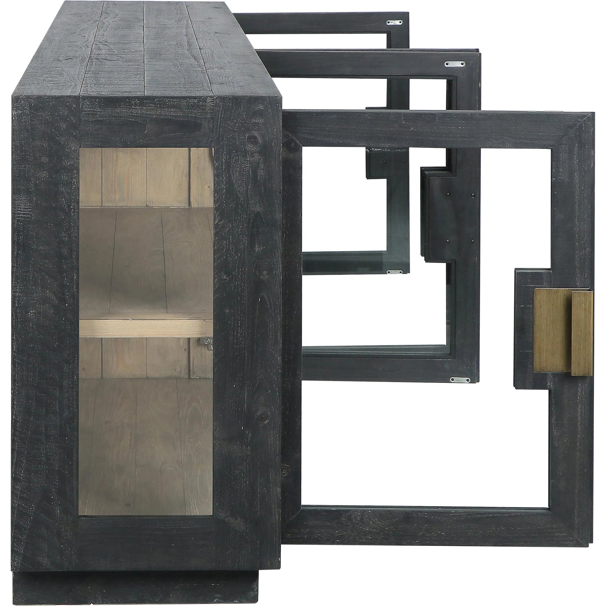 Larson 90" Glass Reclaimed Pine Wood Sideboard by Classic Home in black. Made from unique in a modern style.