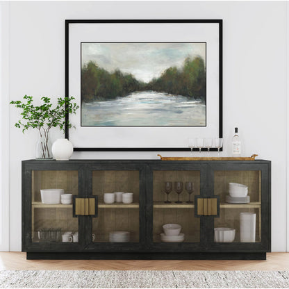 Larson 90" Glass Reclaimed Pine Wood Sideboard by Classic Home in black. Made from unique in a modern style.