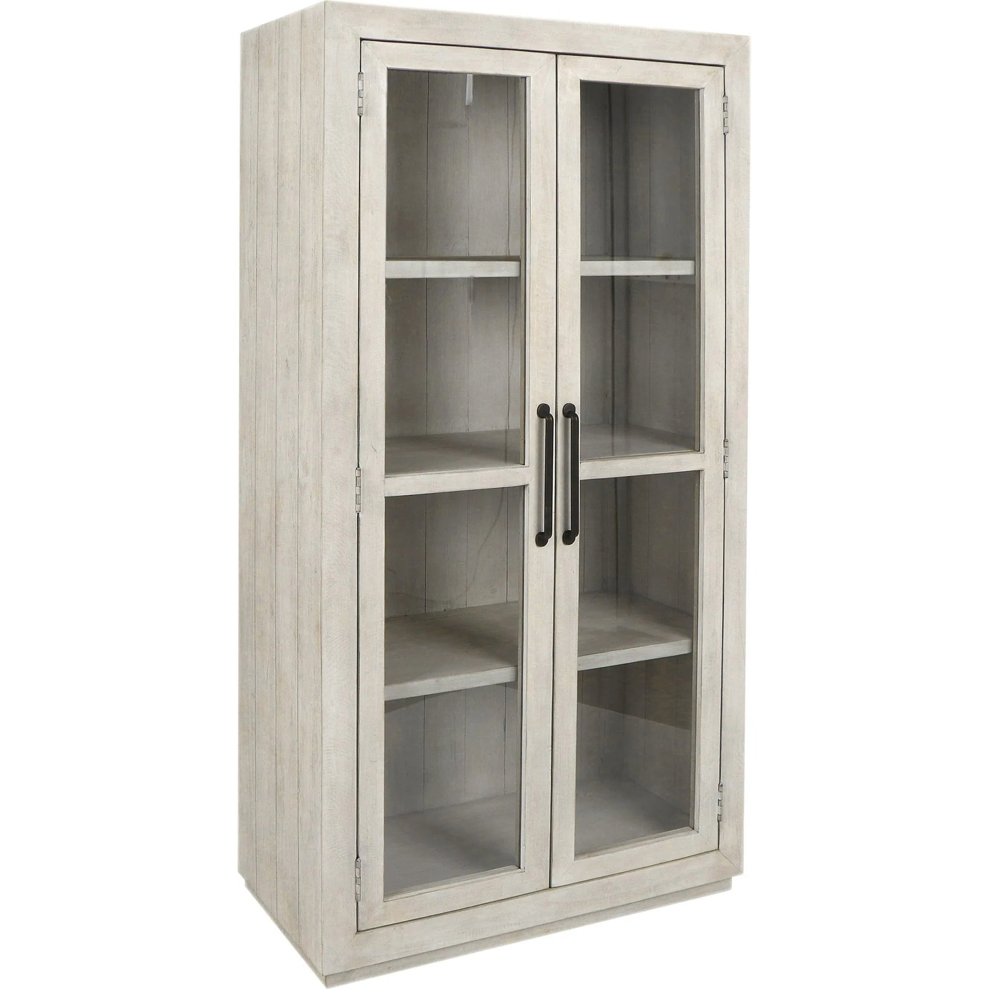 Caleb Reclaimed Pine Display Cabinet by Kosas Home in distressed ivory. Made from reclaimed distressed pine wood in a transitional style.