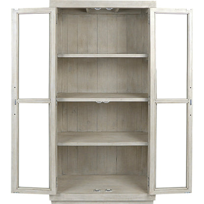 Caleb Reclaimed Pine Display Cabinet by Kosas Home in distressed ivory. Made from reclaimed distressed pine wood in a transitional style.