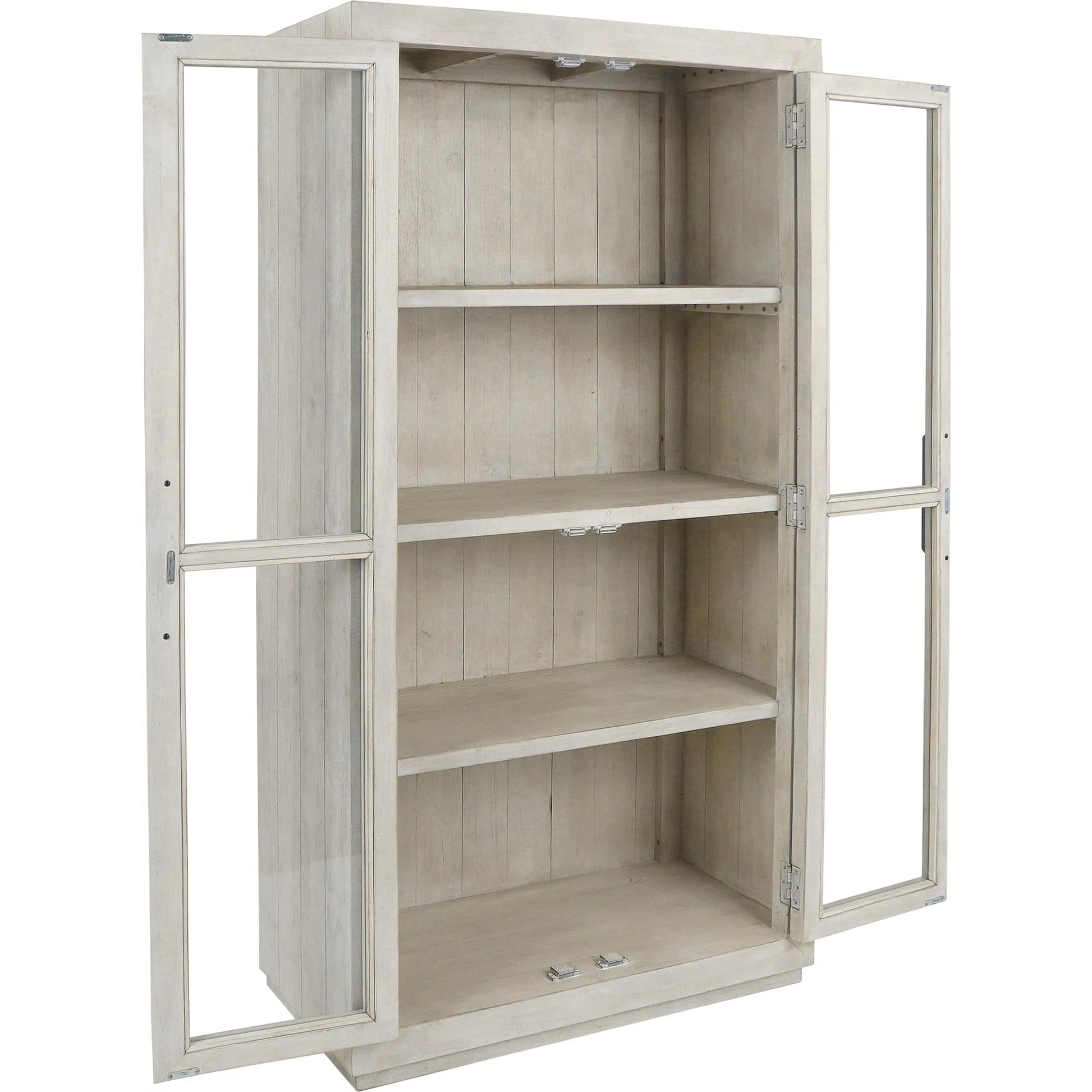 Caleb Reclaimed Pine Display Cabinet by Kosas Home in distressed ivory. Made from reclaimed distressed pine wood in a transitional style.