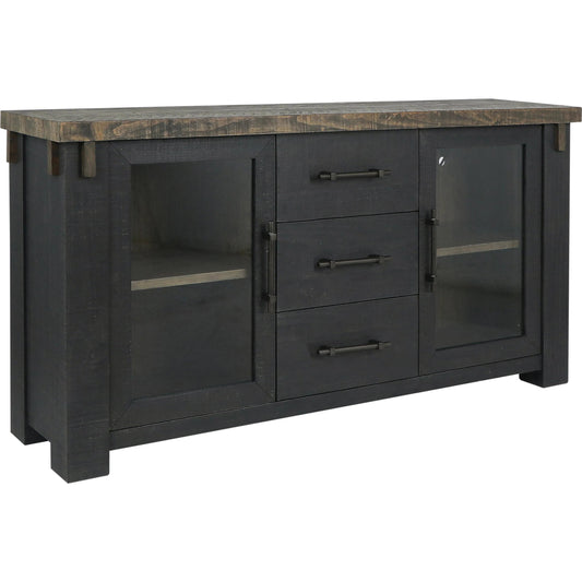 Duncan 67" Oak Wood Black Buffet by Classic Home in brown, carbon black. Made from unique in a modern style.