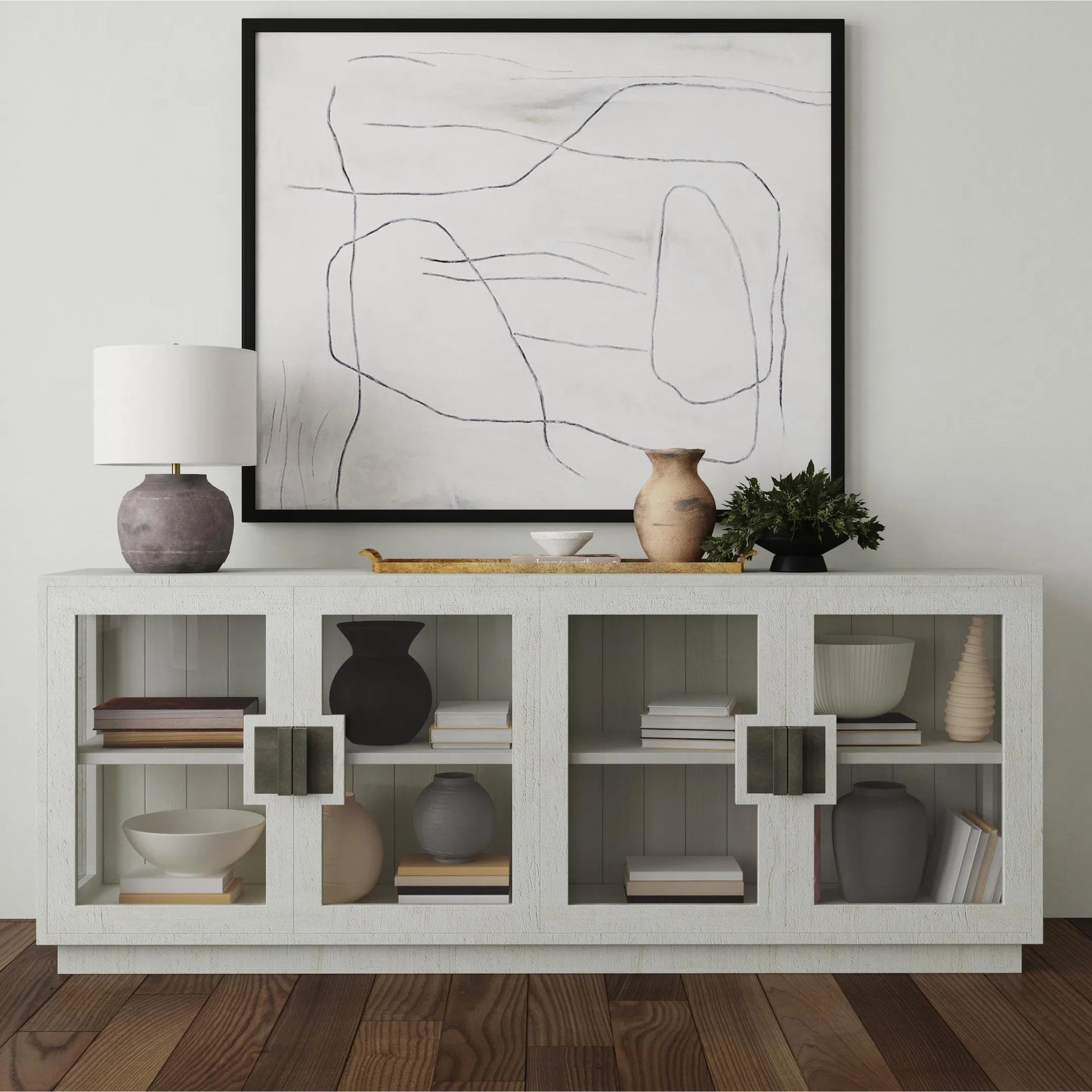 Larson 90" Glass Reclaimed Pine Wood Sideboard by Classic Home in black. Made from unique in a modern style.