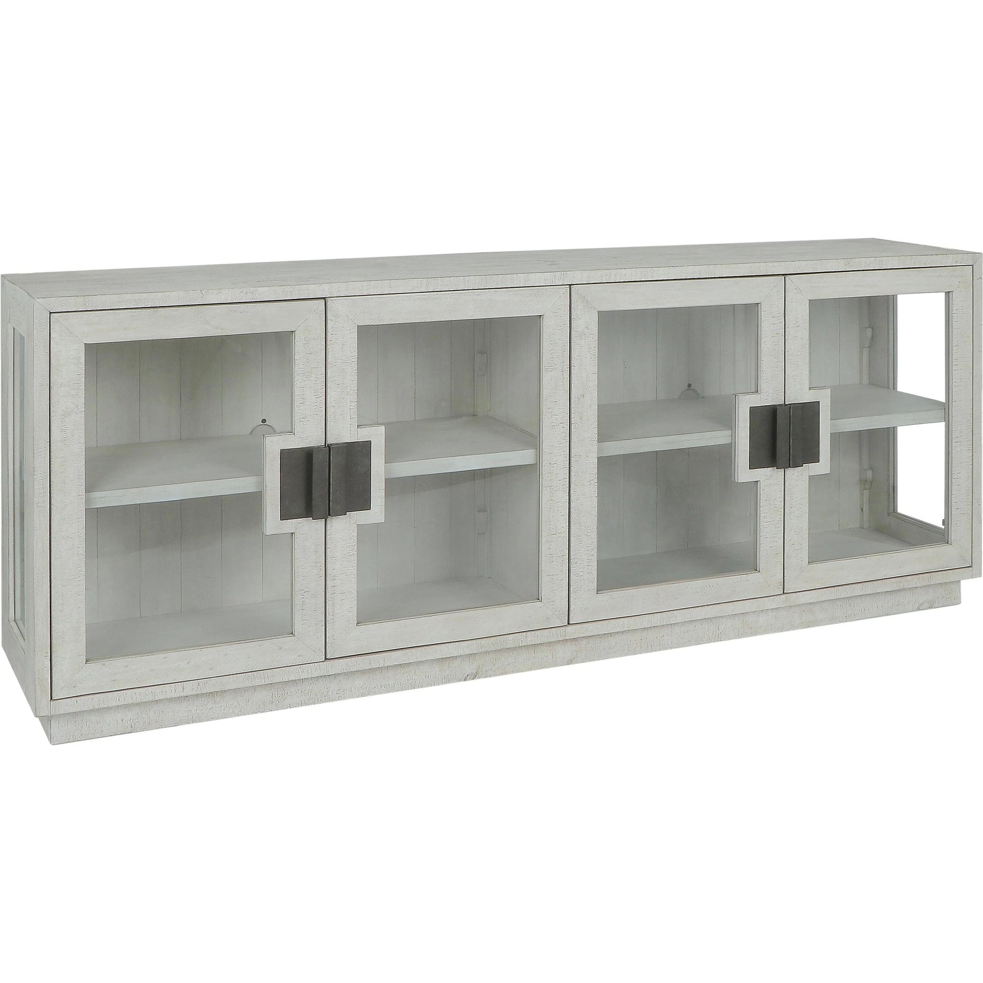 Larson 90" Glass Reclaimed Pine Wood Sideboard by Classic Home in black. Made from unique in a modern style.