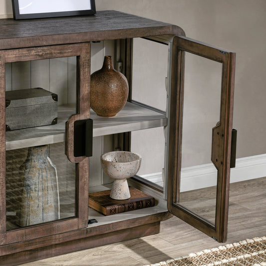 Ollie Four Door Sideboard by Kosas Home in brown. Made from reclaimed pine in a modern style.