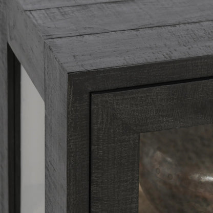 Larson Two-Door Glass Oak Wood Cabinet by Classic Home in black. Made from unique in a modern style.