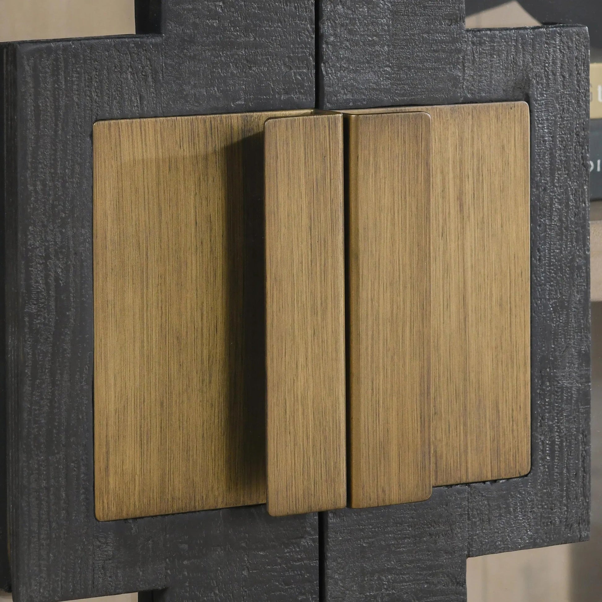 Larson Two-Door Glass Oak Wood Cabinet by Classic Home in black. Made from unique in a modern style.