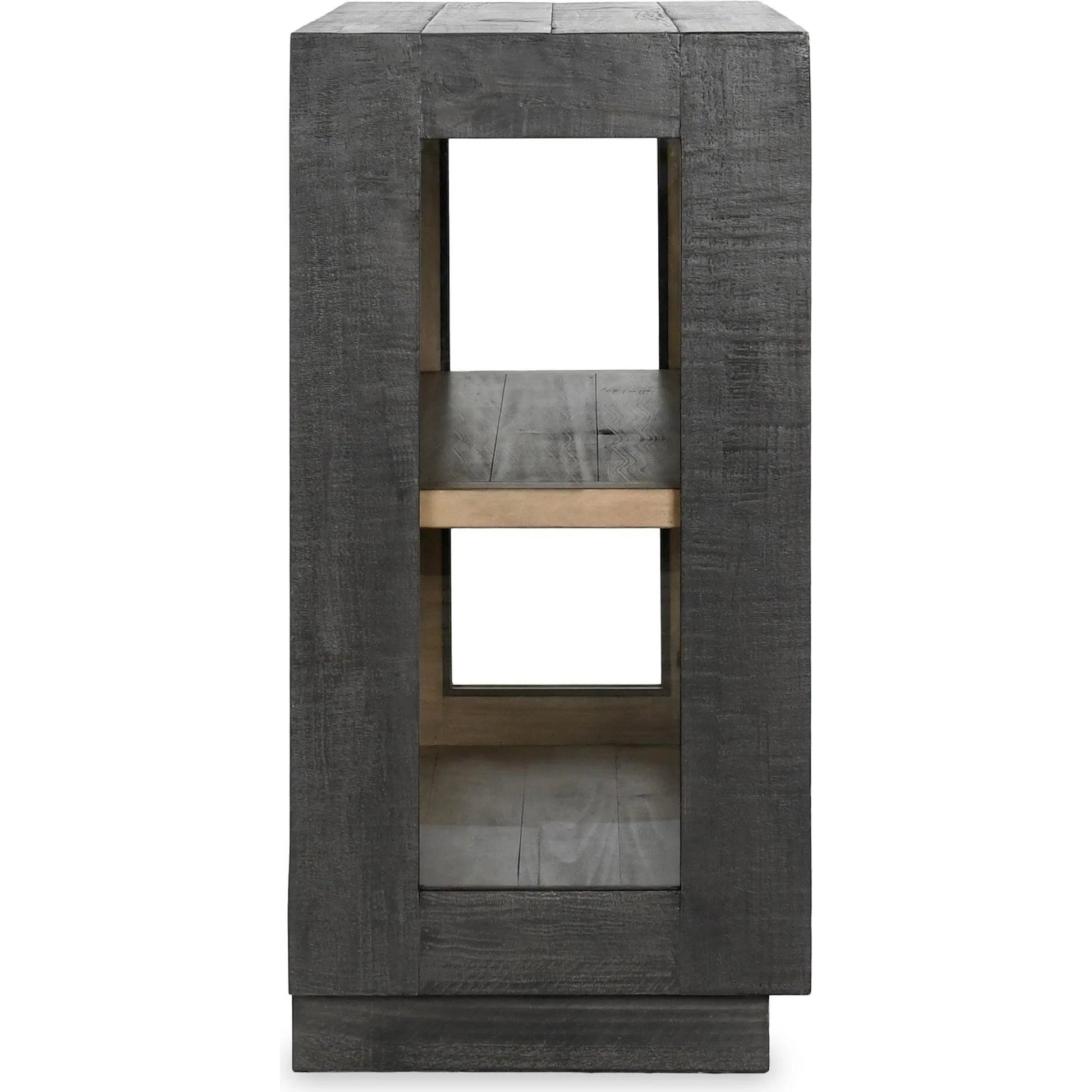 Larson Two-Door Glass Oak Wood Cabinet by Classic Home in black. Made from unique in a modern style.