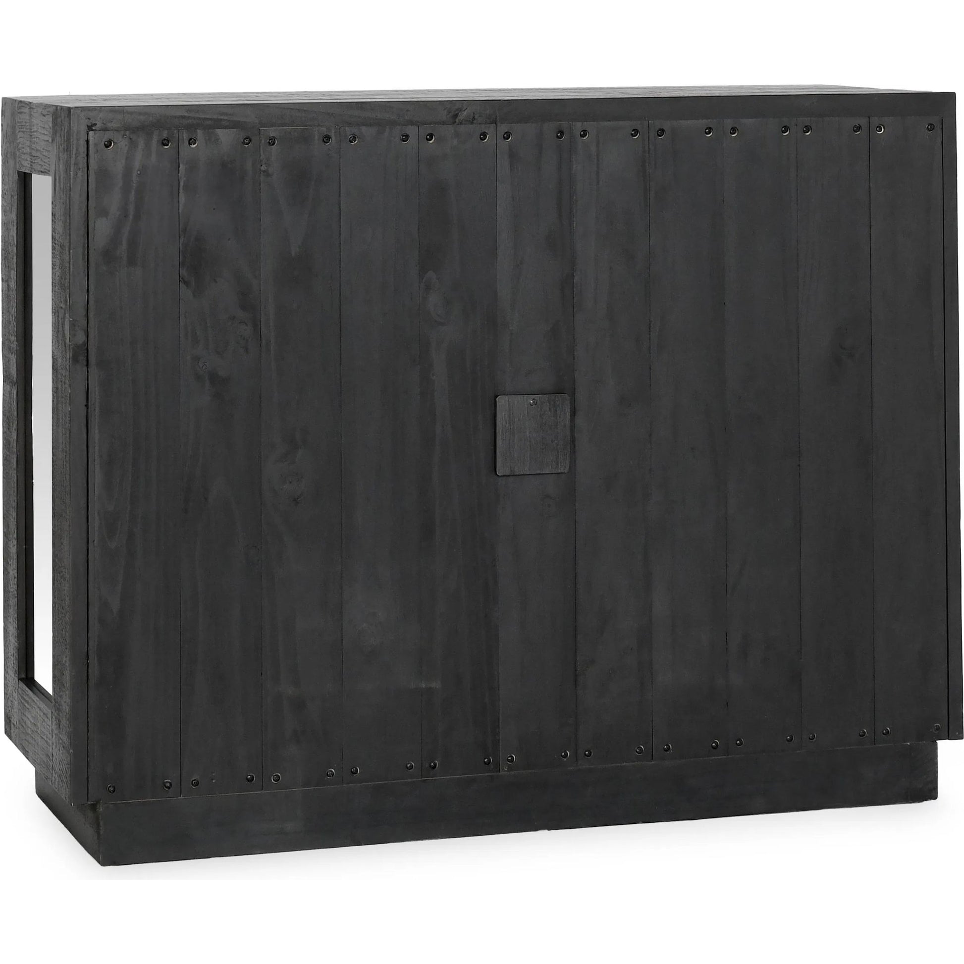 Larson Two-Door Glass Oak Wood Cabinet by Classic Home in black. Made from unique in a modern style.