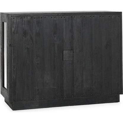 Larson Two-Door Glass Oak Wood Cabinet by Classic Home in black. Made from unique in a modern style.