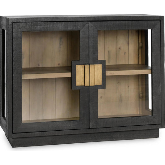 Larson Two-Door Glass Oak Wood Cabinet by Classic Home in black. Made from unique in a modern style.