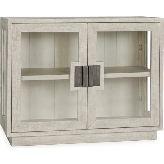 Larson Two-Door Glass Oak Wood Cabinet by Classic Home in black. Made from unique in a modern style.